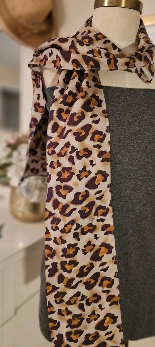 Vintage Very Vollbracht Silk Scarf Leopard Cheetah Print Long 70x12 EUC